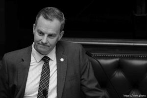 (Trent Nelson  |  The Salt Lake Tribune) Sen. Lincoln Fillmore, R-South Jordan, discusses his resolution on critical race theory during a special session at the State Capitol in Salt Lake City on Wednesday, May 19, 2021.