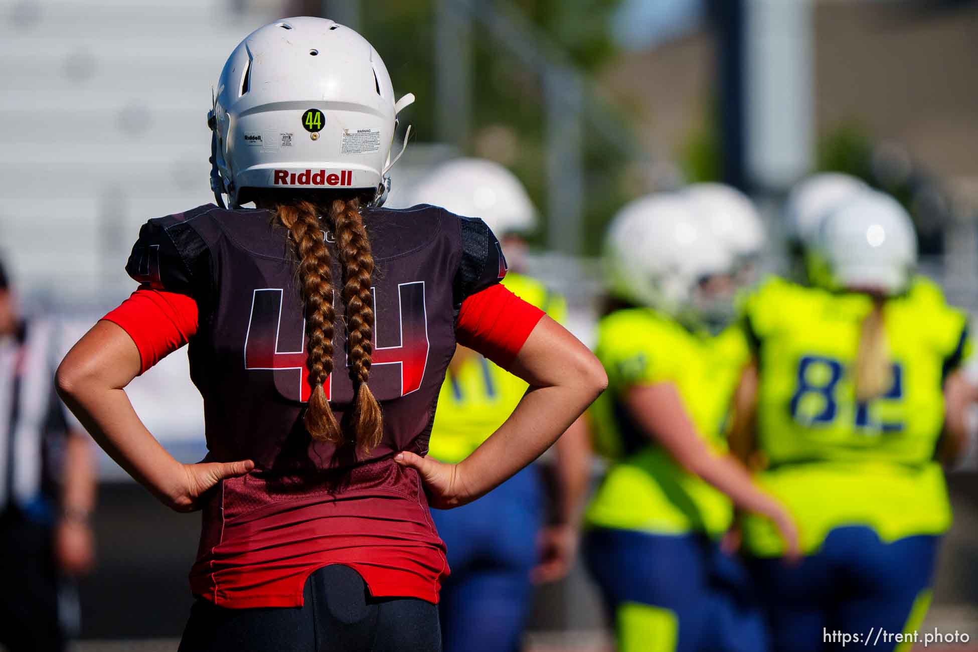 (Trent Nelson  |  The Salt Lake Tribune) Utah Valley's Hannah Cook as the Utah Valley Valkyrie face the West Jordan Lightning in the Utah Girls Tackle Football League Division 3 championship game at Herriman High School on Thursday, May 27, 2021.