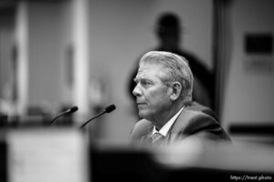 (Trent Nelson  |  The Salt Lake Tribune) Rep. Rex Shipp, R-Cedar City, speaks at a meeting of the Health and Human Services Interim Committee at the State Capitol in Salt Lake City on Wednesday, June 16, 2021. Transgender treatment for minors and participation by transgender youth in school sports were the topics of discussion.