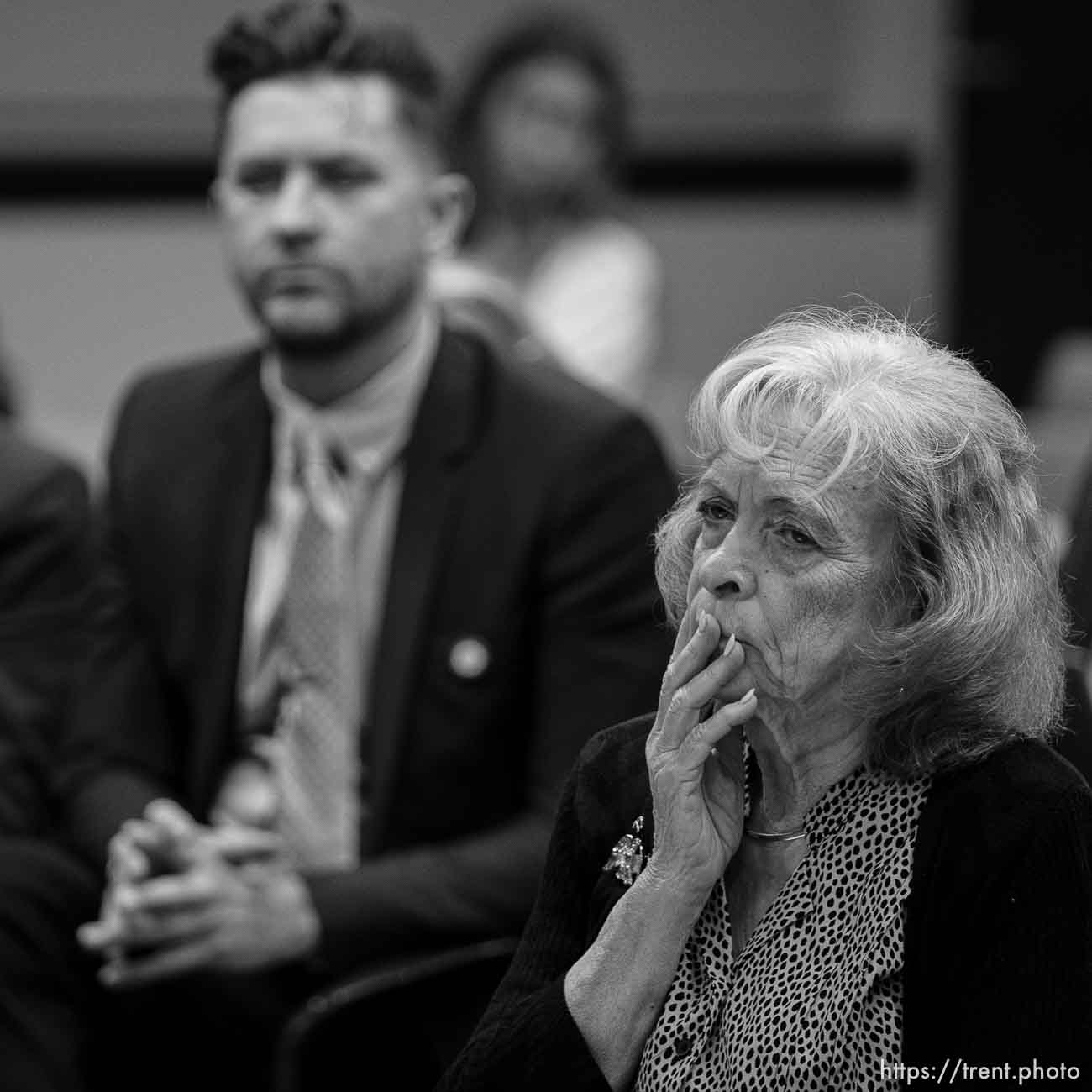 (Trent Nelson  |  The Salt Lake Tribune) Troy Williams, Equality Utah, and Gayle Ruzicka, Eagle Forum, at a meeting of the Health and Human Services Interim Committee at the State Capitol in Salt Lake City on Wednesday, June 16, 2021. Transgender treatment for minors and participation by transgender youth in school sports were the topics of discussion.