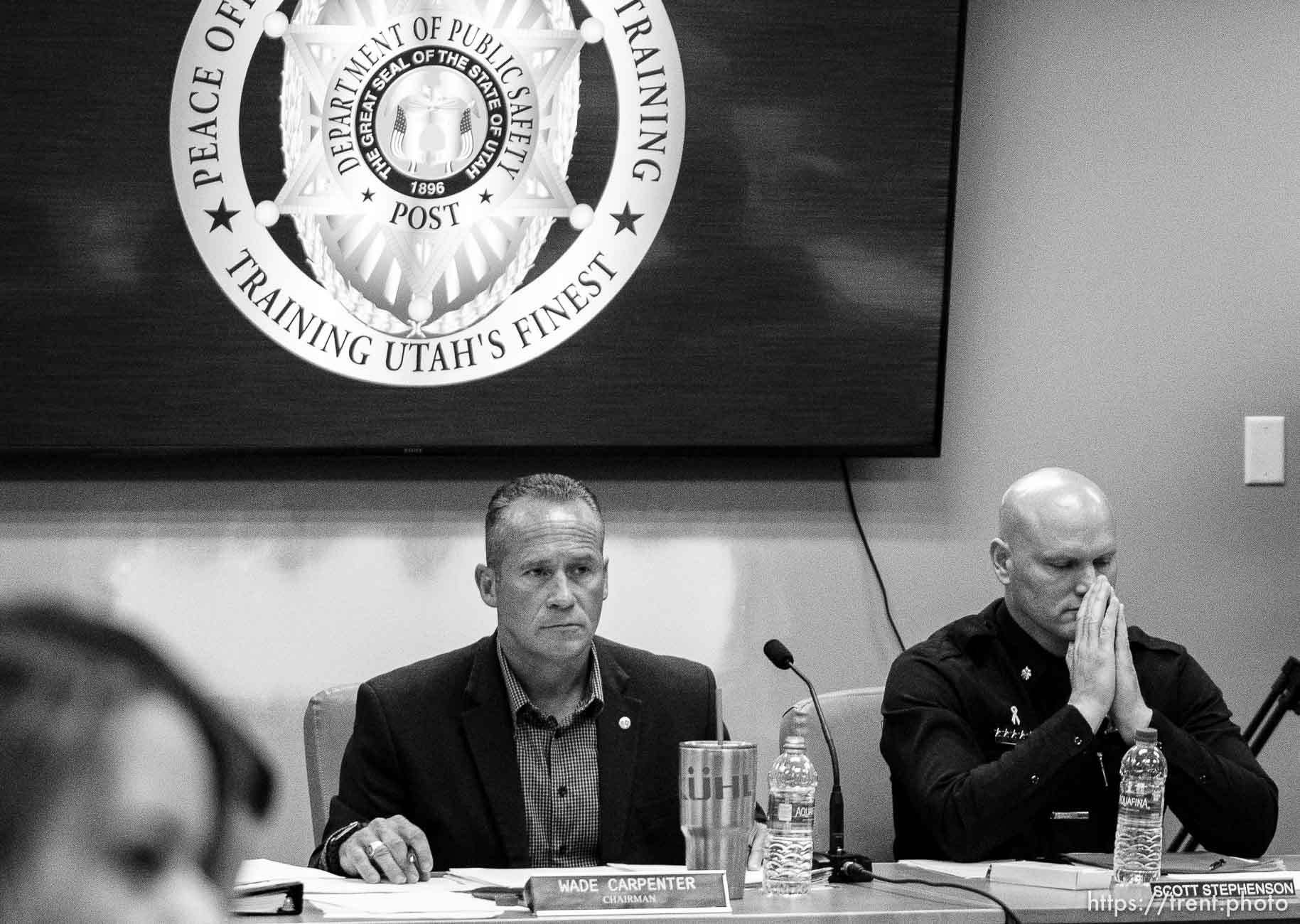 (Trent Nelson  |  The Salt Lake Tribune) Wade Carpenter, Scott Stephenson, and Richard Jorgensen at the POST Council meeting in Sandy on Tuesday, June 22, 2021.