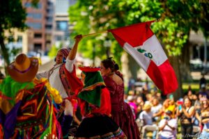 (Trent Nelson  |  The Salt Lake Tribune) Dancers from the Viva Peru Dance Academy perform at the Living Traditions festival in Salt Lake City on Saturday, June 26, 2021.