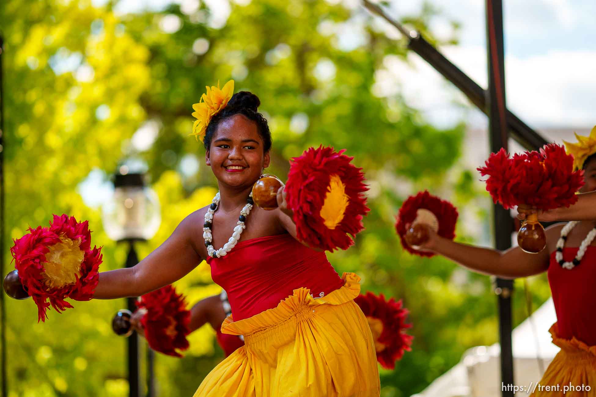 (Trent Nelson  |  The Salt Lake Tribune) Dancers with the Malialoloe Polynesian Cultural Arts Ensemble perform at the Living Traditions festival in Salt Lake City on Saturday, June 26, 2021.