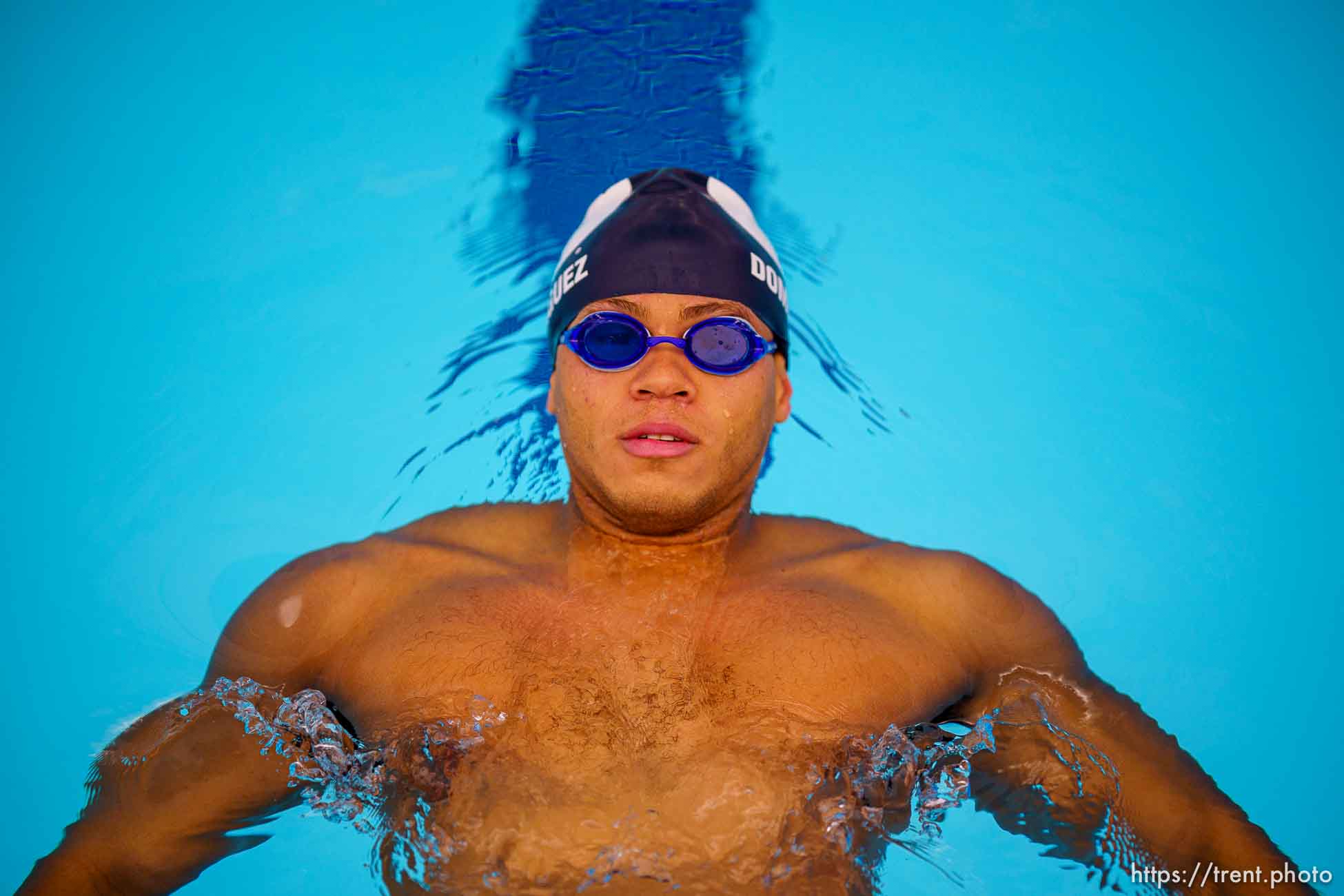 (Trent Nelson  |  The Salt Lake Tribune) BYU swimmer Josue Dominguez will be the only male swimming for the Dominican Republic at the Olympics in Tokyo. Dominguez was photographed at BYU in Provo on Thursday, July 8, 2021.