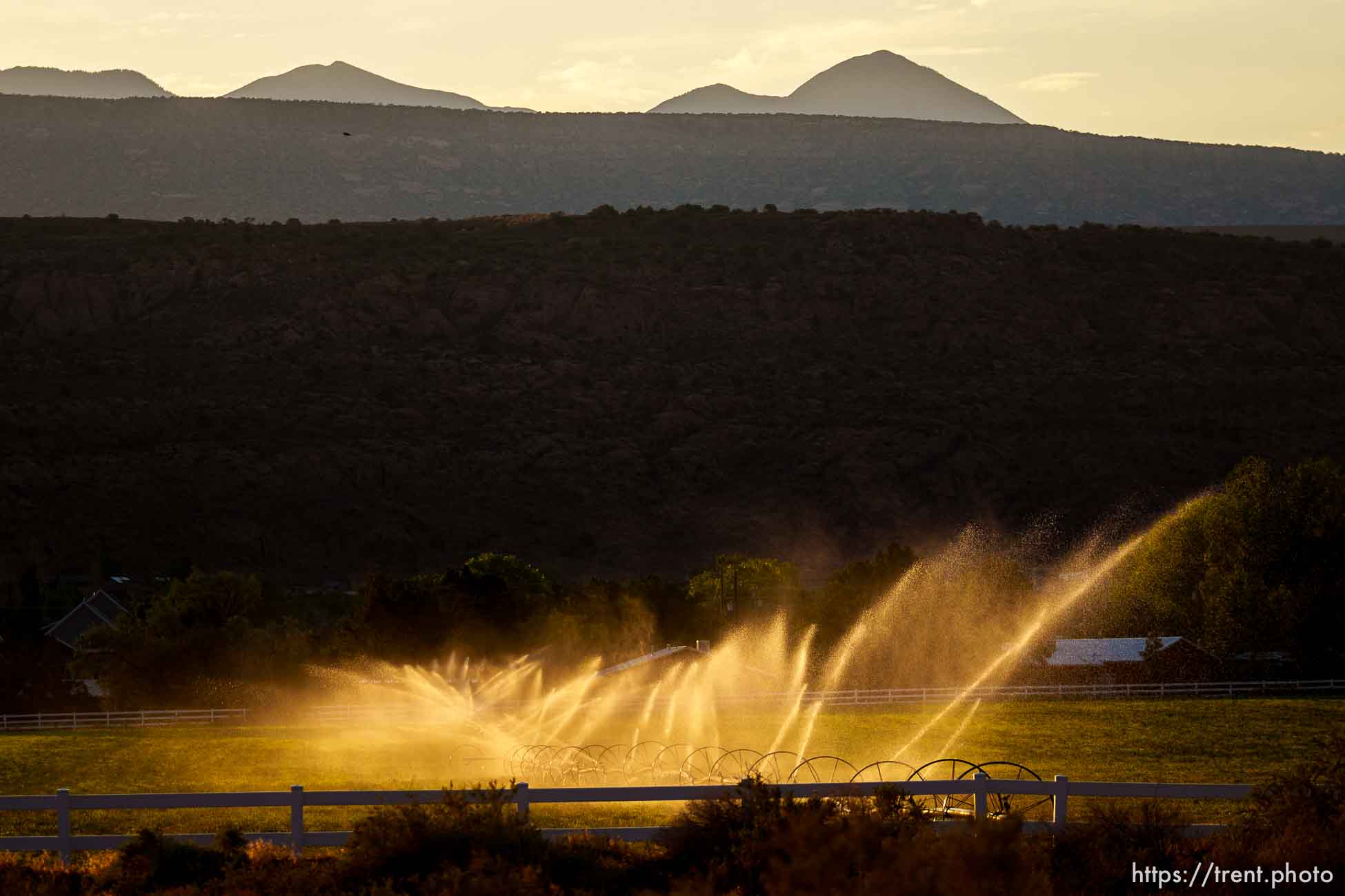 (Trent Nelson  |  The Salt Lake Tribune) Irrigation in Moab on Thursday, July 15, 2021.