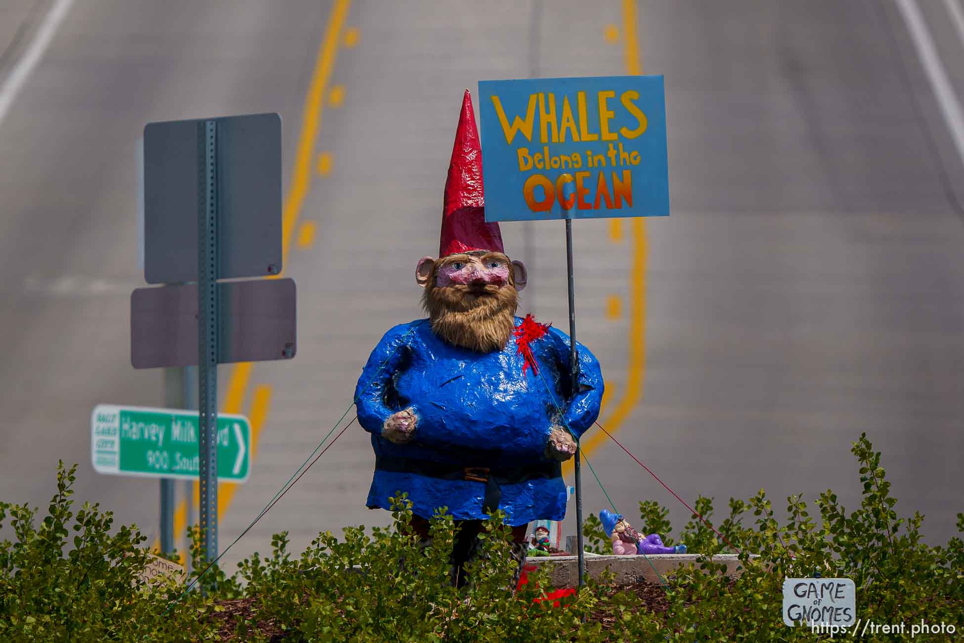 (Trent Nelson  |  The Salt Lake Tribune) The largest gnome in the roundabout at 900 South 1100 East in Salt Lake City on Saturday, July 24, 2021.