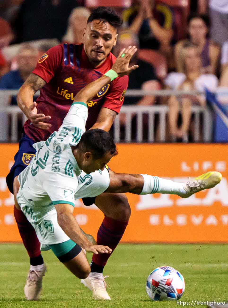 (Trent Nelson  |  The Salt Lake Tribune) Real Salt Lake defender Marcelo Silva (30) and Colorado Rapids defender Steven Beitashour (33) as Real Salt Lake hosts the Colorado Rapids, MLS Soccer at Rio Tinto Stadium in Sandy on Saturday, July 24, 2021.