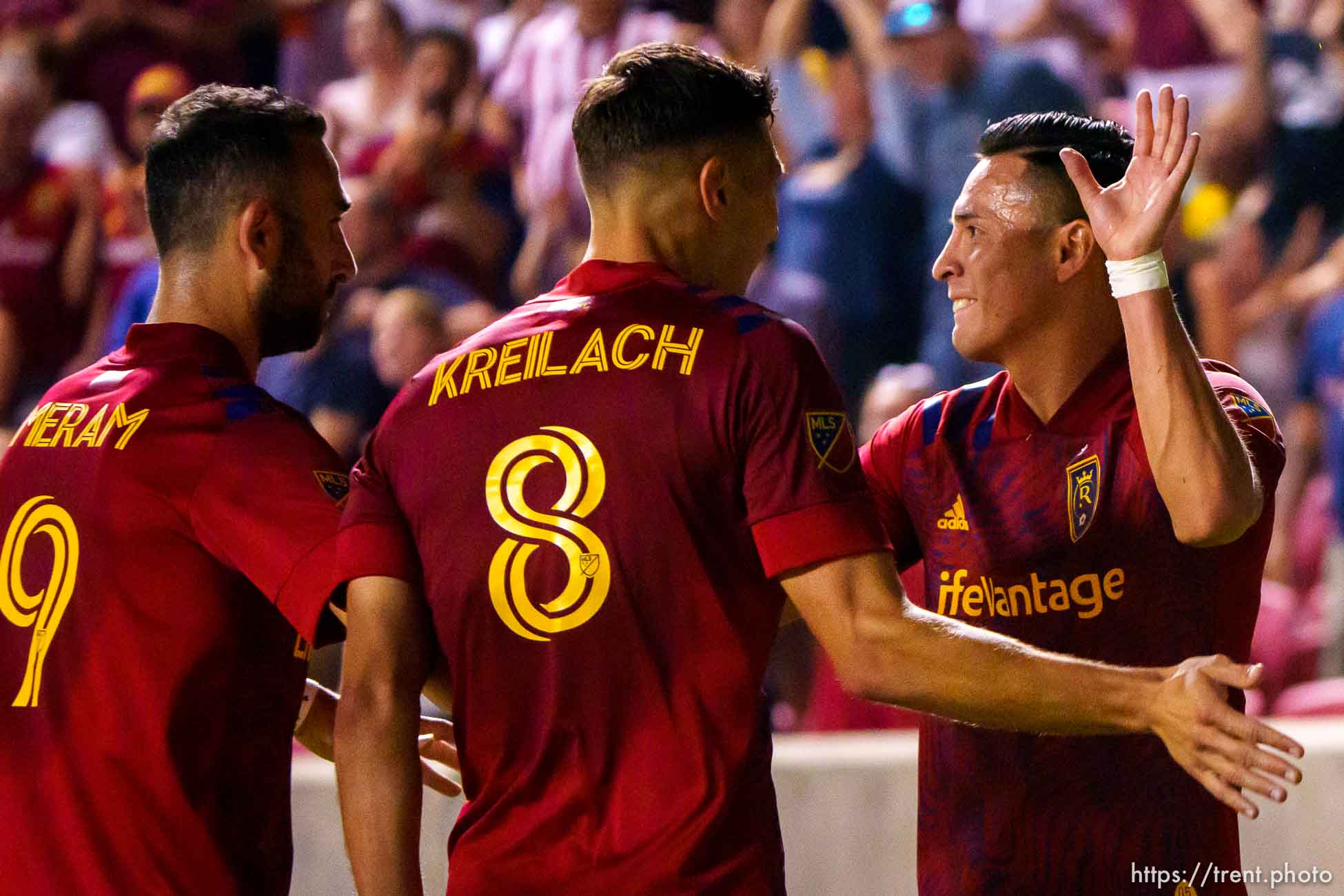 (Trent Nelson  |  The Salt Lake Tribune) Real Salt Lake forward Rubio Rubin (14) celebrates his second half goal as Real Salt Lake hosts the Colorado Rapids, MLS Soccer at Rio Tinto Stadium in Sandy on Saturday, July 24, 2021.