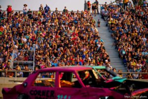 (Trent Nelson  |  The Salt Lake Tribune) Fans at Punishment at the Peak, a demolition derby in Grantsville on Saturday, Aug. 7, 2021.