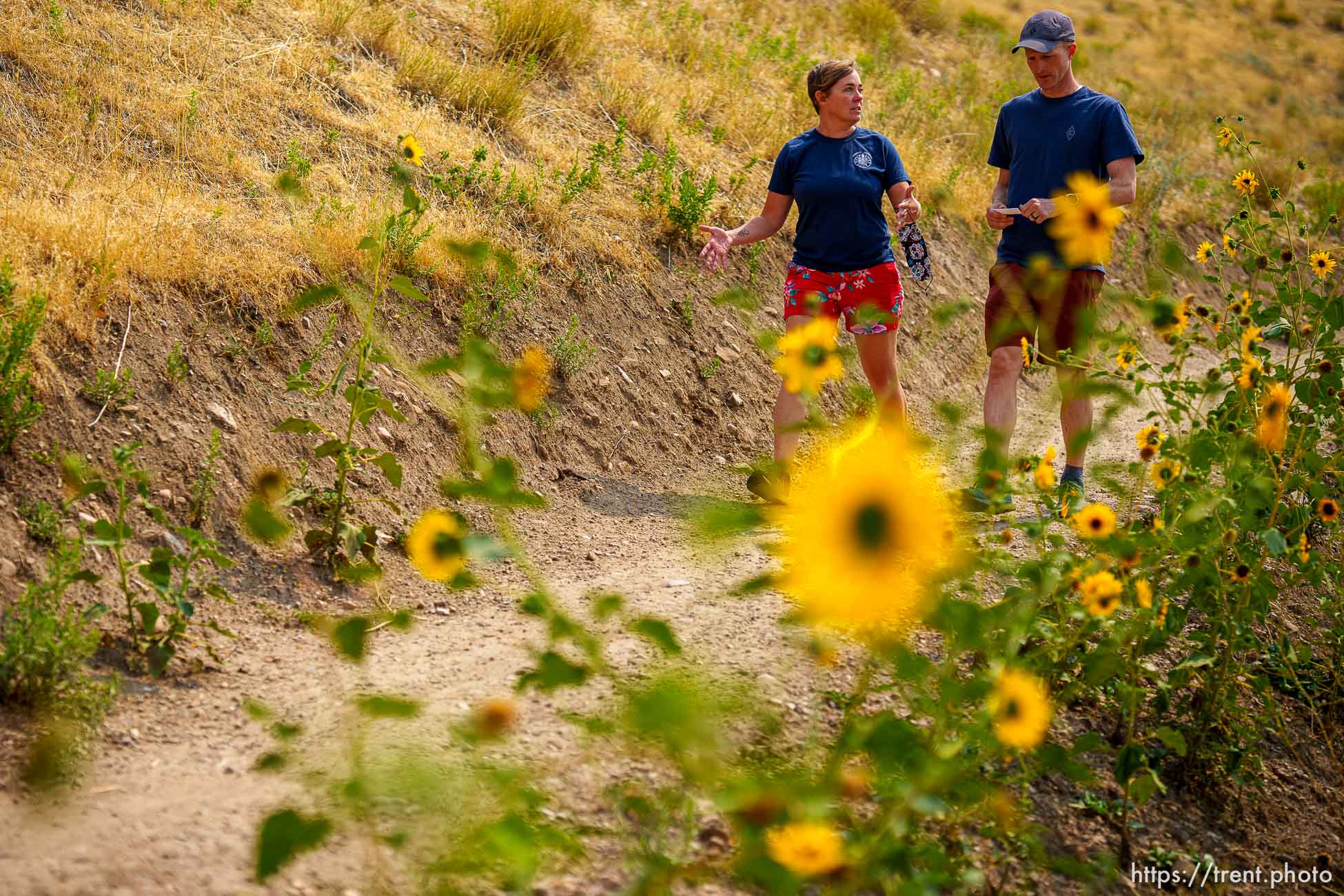 (Trent Nelson  |  The Salt Lake Tribune) Eric Edelman gives an overview to Salt Lake City Council member Amy Fowler of new trails in the Foothills Natural Area on Tuesday, Aug. 10, 2021.