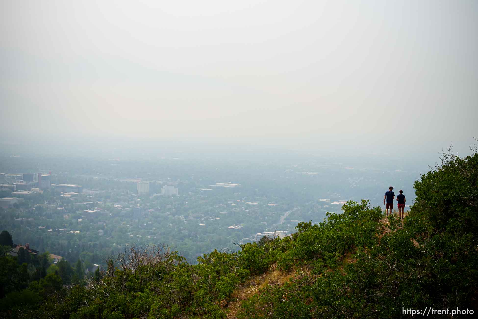 (Trent Nelson  |  The Salt Lake Tribune) Eric Edelman gives an overview to Salt Lake City Council member Amy Fowler of new trails in the Foothills Natural Area on Tuesday, Aug. 10, 2021.