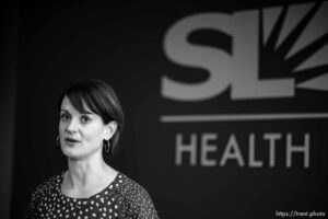 (Trent Nelson  |  The Salt Lake Tribune) Executive director of Salt Lake County Health Department Dr. Angela Dunn speaks at a news conference in Salt Lake City on Tuesday, Aug. 10, 2021.