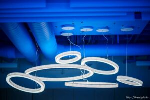 (Trent Nelson  |  The Salt Lake Tribune) Lighting in the break room at the offices of Arch Nexus in Salt Lake City on Wednesday, Aug. 11, 2021.