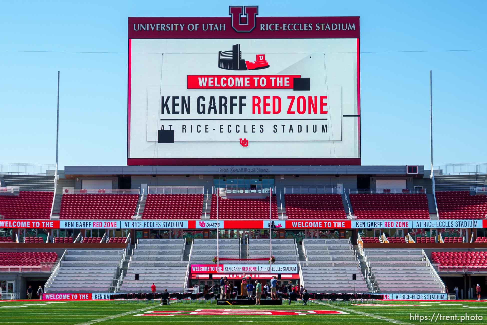 (Trent Nelson  |  The Salt Lake Tribune) The Ken Garff Red Zone at Rice-Eccles Stadium in Salt Lake City was officially unveiled in a ribbon-cutting ceremony on Thursday, Aug. 12, 2021.