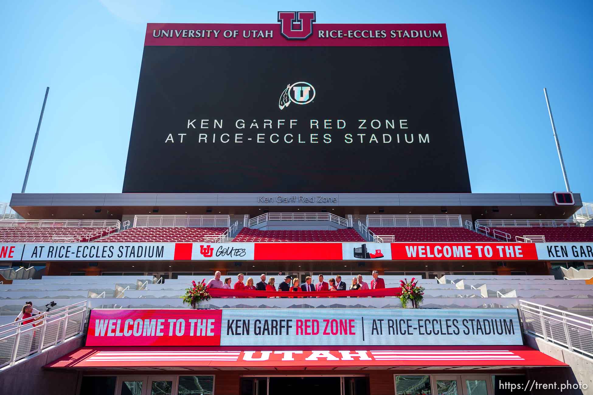 (Trent Nelson  |  The Salt Lake Tribune) The Ken Garff Red Zone at Rice-Eccles Stadium in Salt Lake City was officially unveiled in a ribbon-cutting ceremony on Thursday, Aug. 12, 2021.