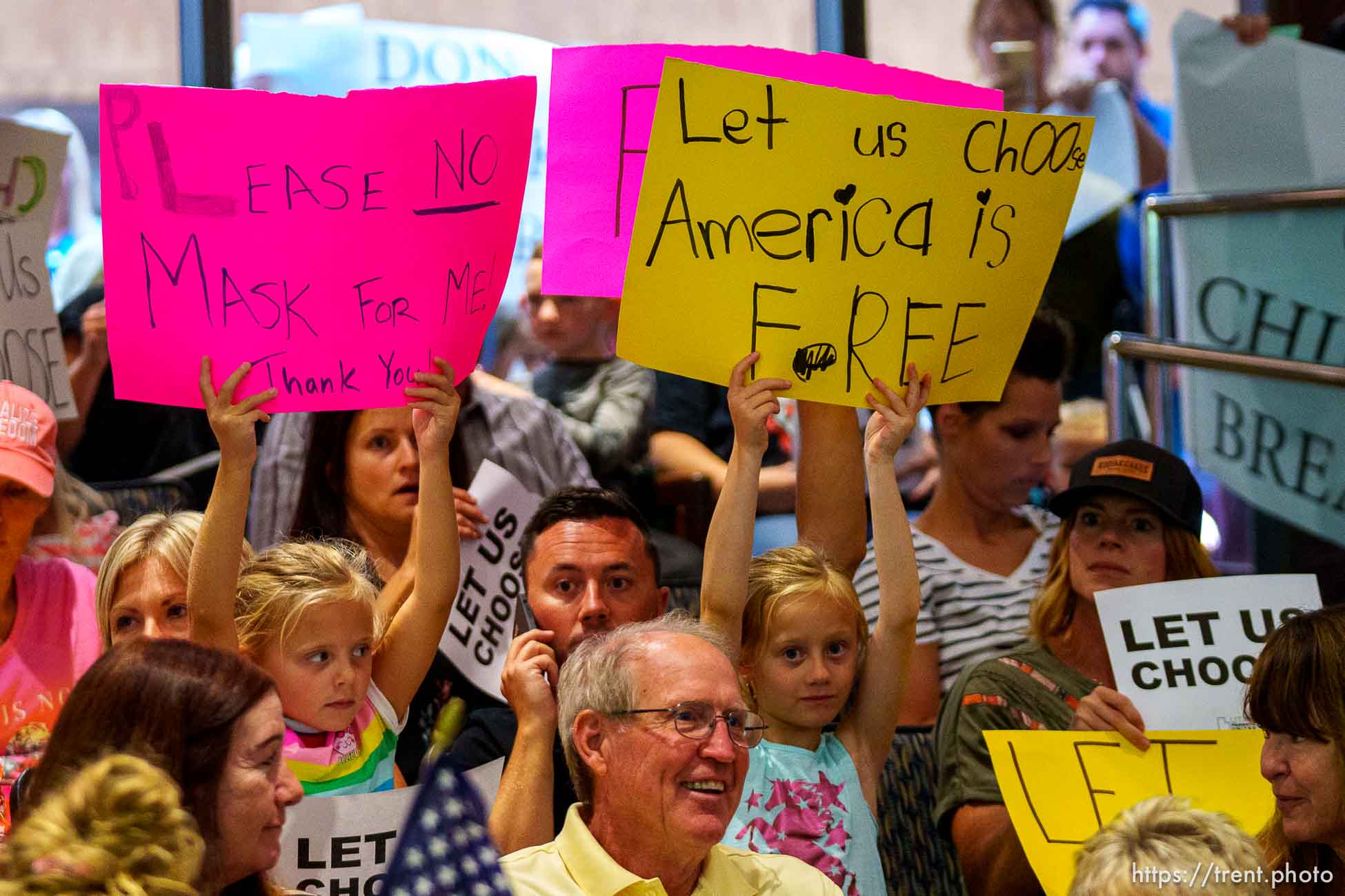 (Trent Nelson  |  The Salt Lake Tribune) People fill the room as the Salt Lake County Council voted down Dr. Angela Dunn's mask ordinance for K-6 students, on Thursday, Aug. 12, 2021.