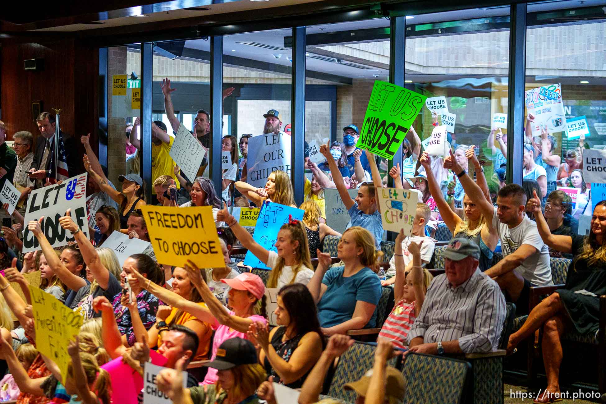 (Trent Nelson  |  The Salt Lake Tribune) People fill the room as the Salt Lake County Council voted down Dr. Angela Dunn's mask ordinance for K-6 students, on Thursday, Aug. 12, 2021.