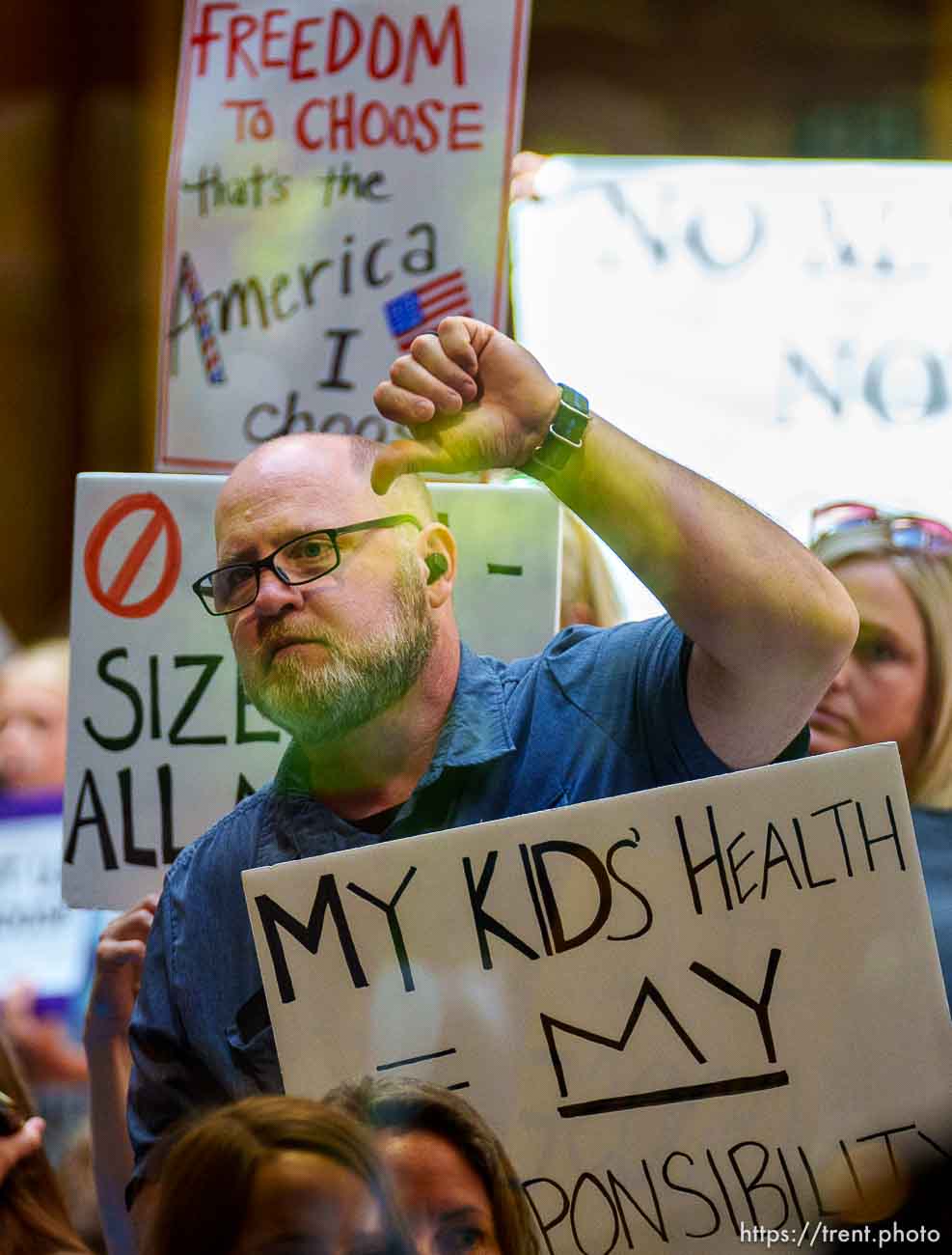 (Trent Nelson  |  The Salt Lake Tribune) People fill the room as the Salt Lake County Council voted down Dr. Angela Dunn's mask ordinance for K-6 students, on Thursday, Aug. 12, 2021.