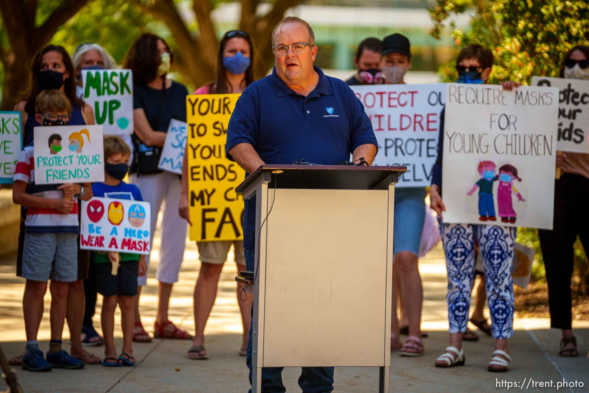 (Trent Nelson  |  The Salt Lake Tribune) Brad Asay, president of American Federation of Teachers-Utah, reacts to the county's vote against a mask mandate in schools on Thursday, Aug. 12, 2021.