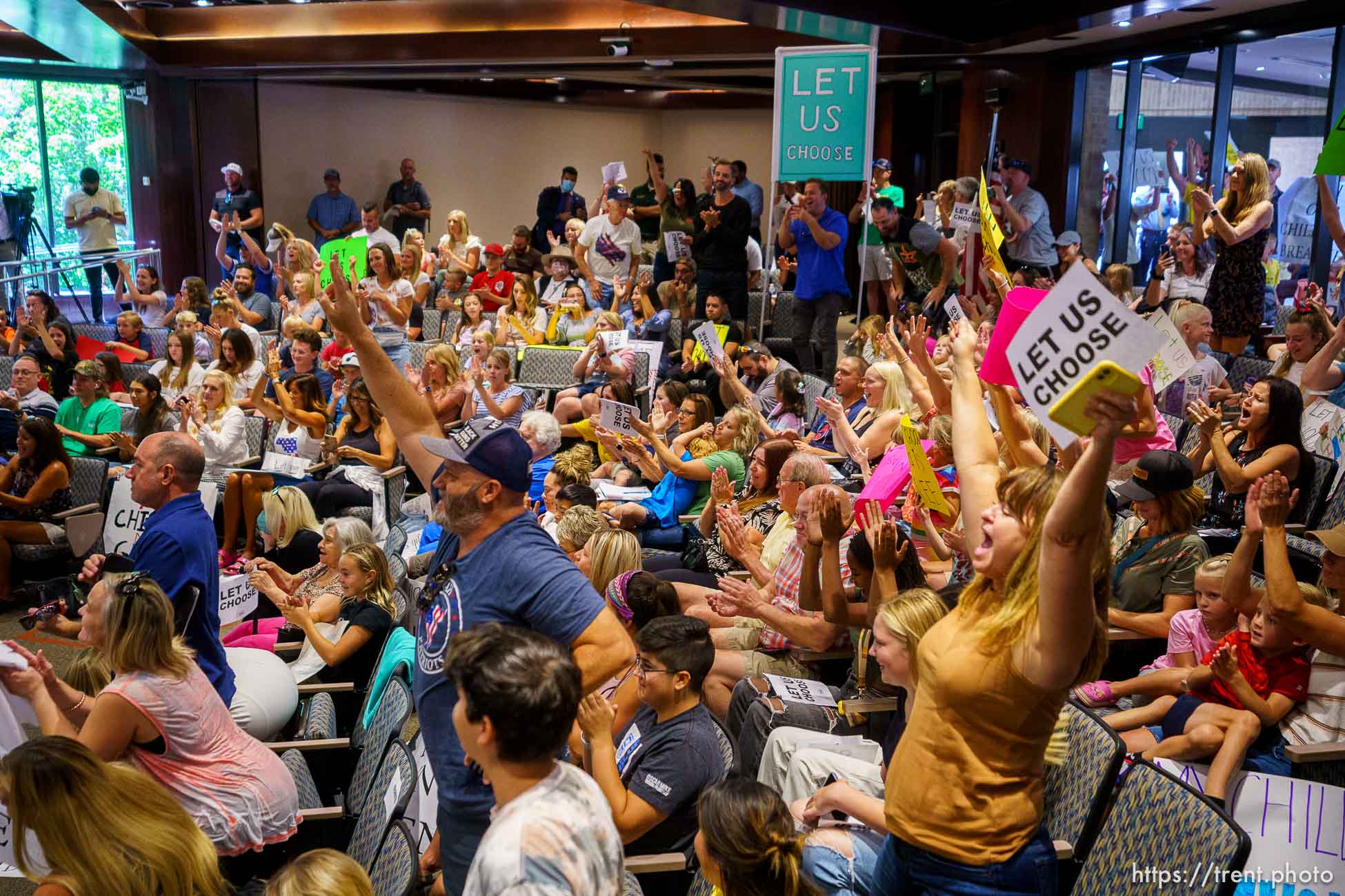 (Trent Nelson  |  The Salt Lake Tribune) People fill the room as the Salt Lake County Council voted down Dr. Angela Dunn's mask ordinance for K-6 students, on Thursday, Aug. 12, 2021.