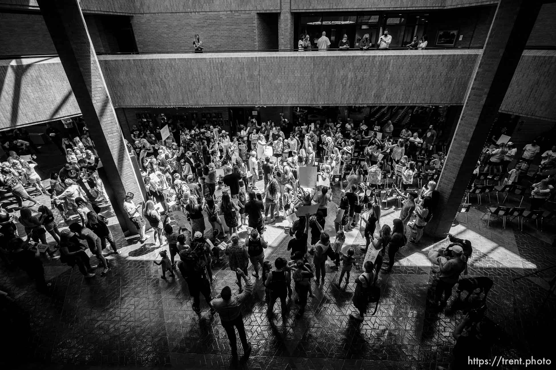 (Trent Nelson  |  The Salt Lake Tribune) Anti-mask mandate crowd celebrates after the Salt Lake County Council voted down Dr. Angela Dunn's mask ordinance for K-6 students, on Thursday, Aug. 12, 2021.