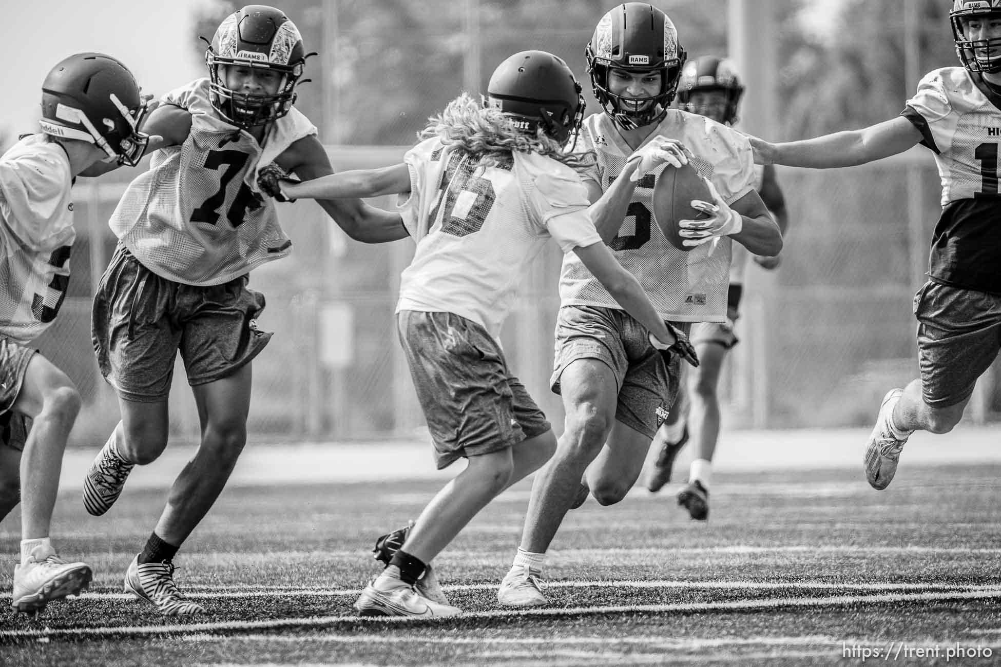 (Trent Nelson  |  The Salt Lake Tribune) Football practice at Highland High School in Salt Lake City on Thursday, Aug. 19, 2021.