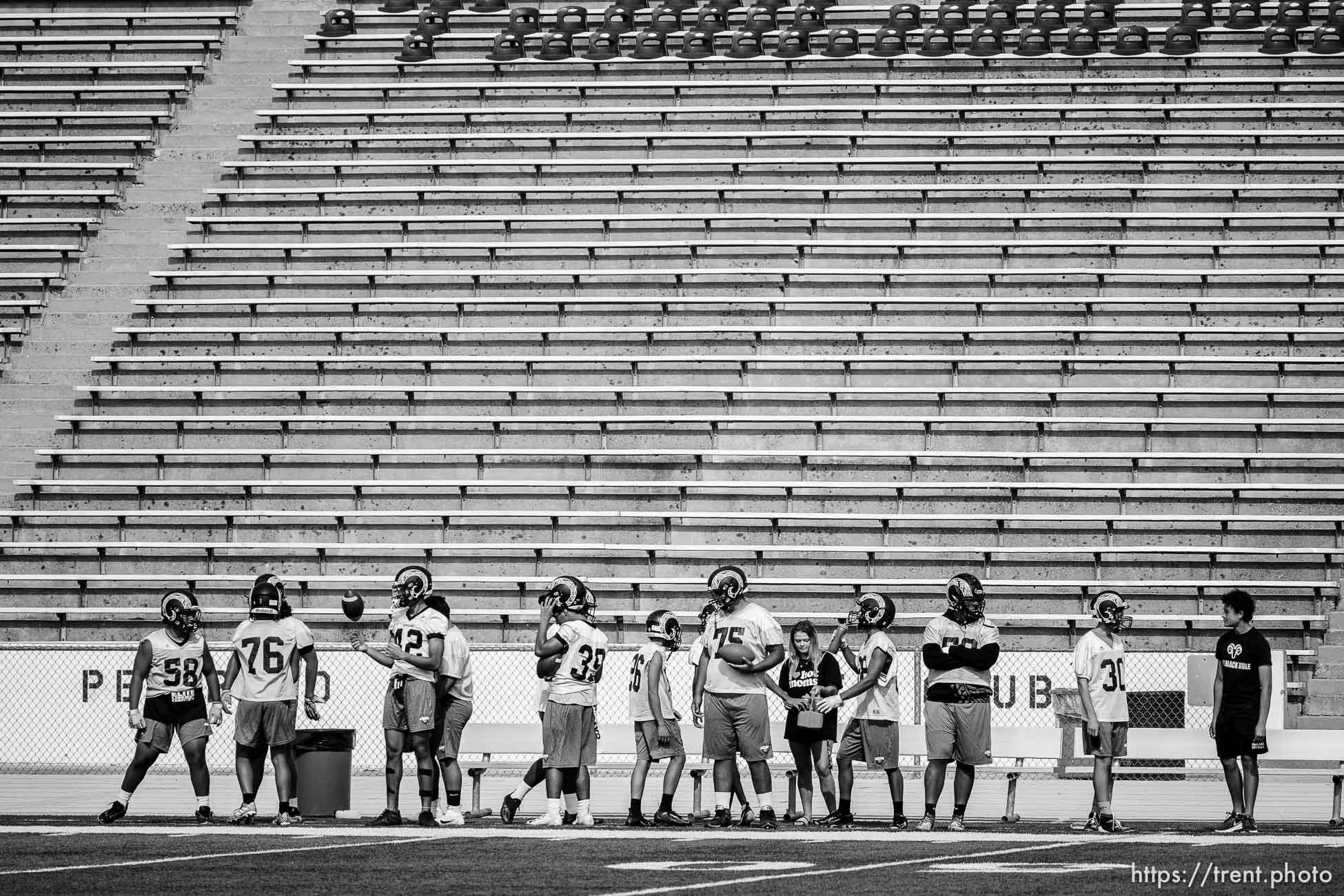 (Trent Nelson  |  The Salt Lake Tribune) Football practice at Highland High School in Salt Lake City on Thursday, Aug. 19, 2021.