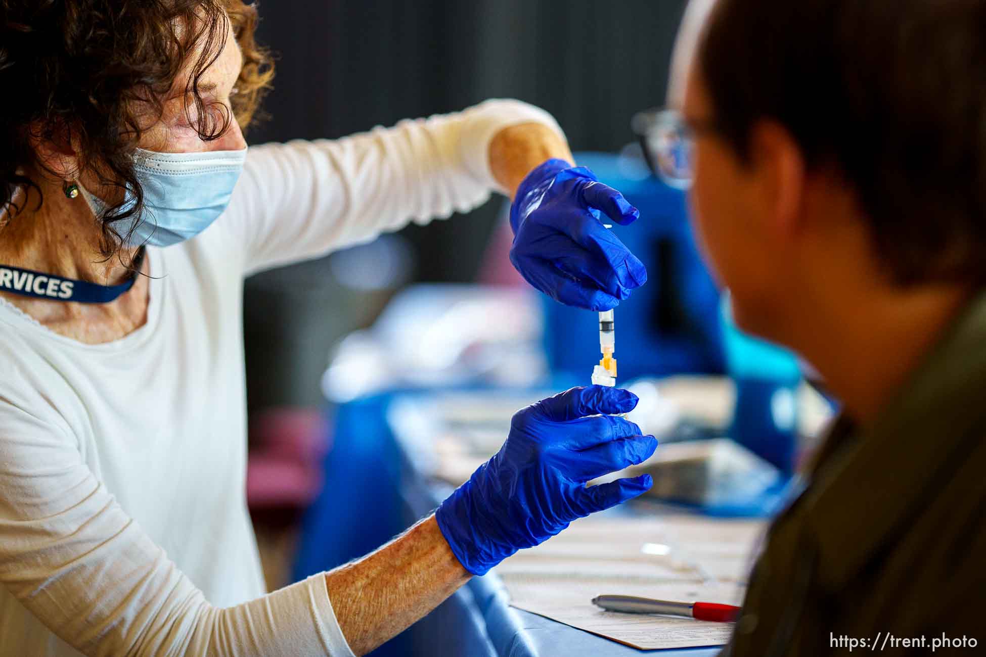 (Trent Nelson  |  The Salt Lake Tribune) Nurse Melanie Bills administers a COVID-19 vaccine to University of Utah student Eddie Overbay in Salt Lake City on Friday, Aug. 20, 2021.