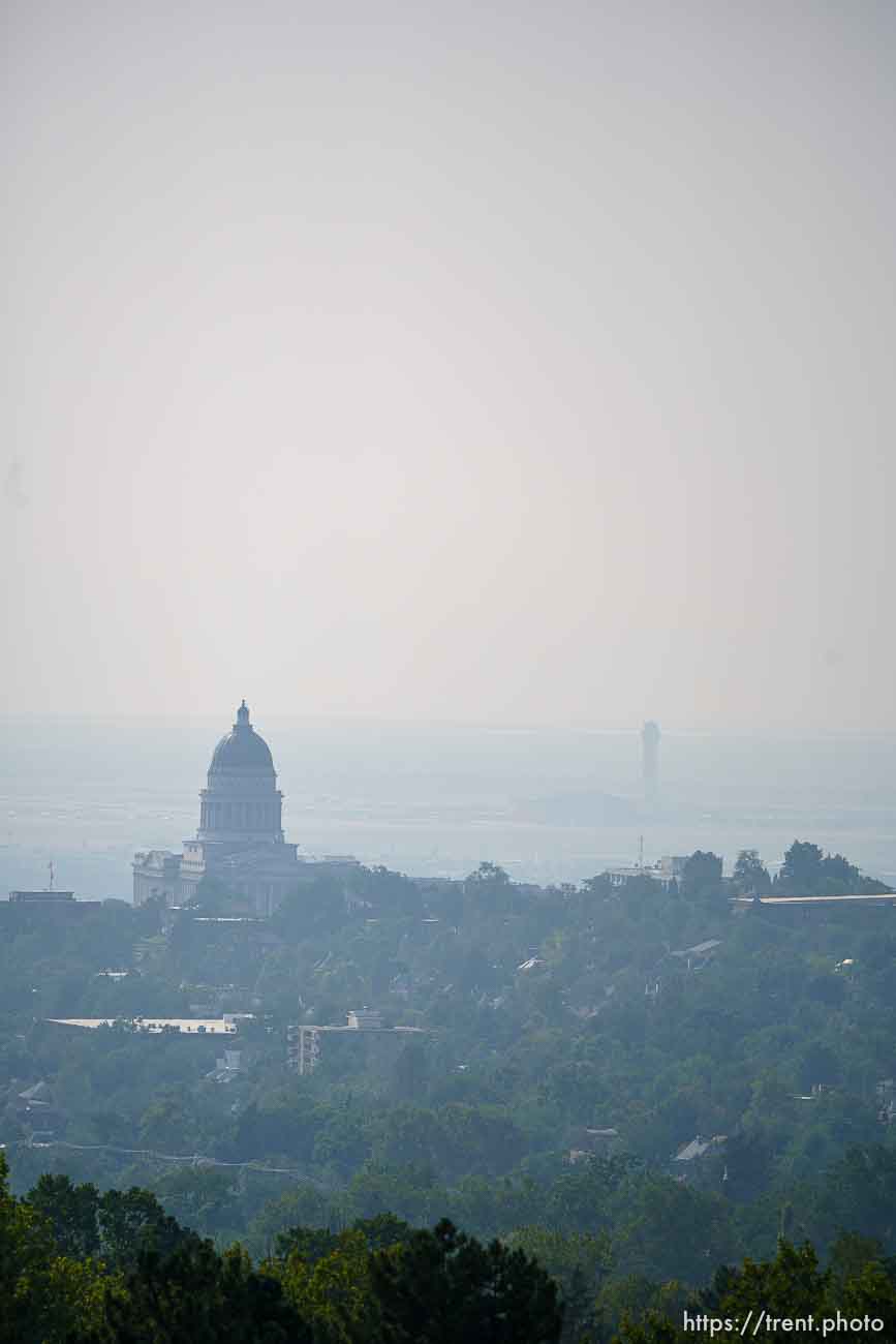 (Trent Nelson  |  The Salt Lake Tribune) Smoke over Salt Lake City on Friday, Aug. 20, 2021.