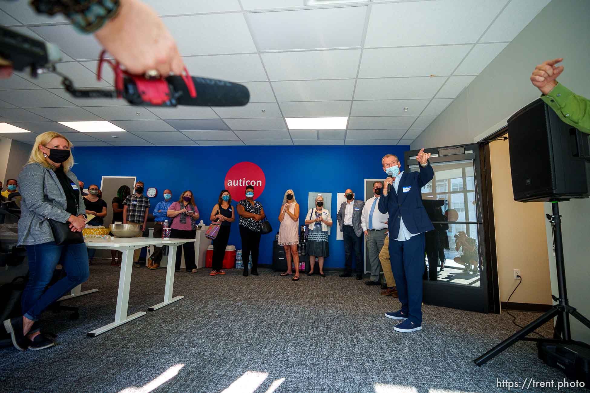 (Trent Nelson  |  The Salt Lake Tribune) Eric Olafson speaks at the opening of auticon in Salt Lake City on Thursday, Aug. 26, 2021.