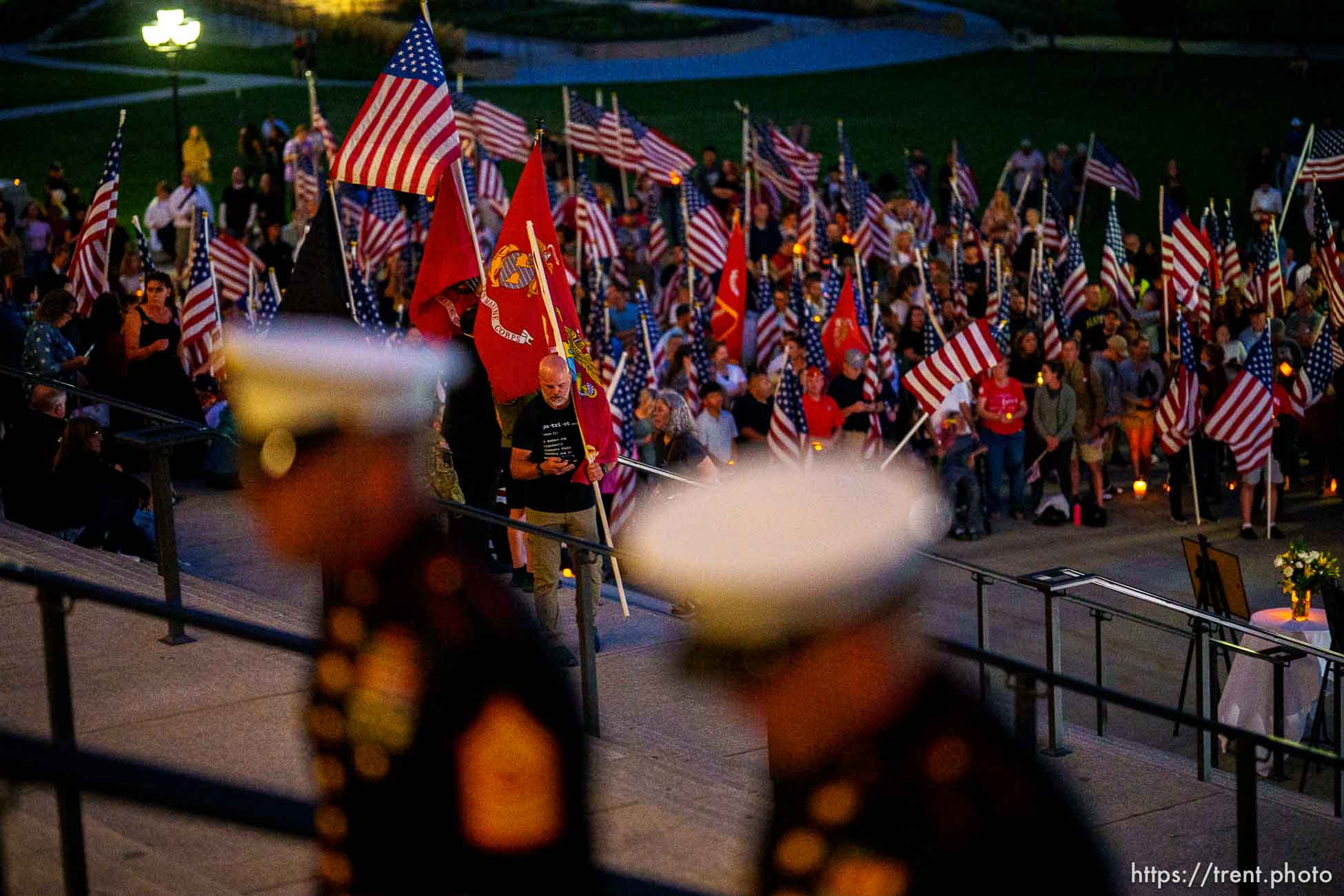 (Trent Nelson  |  The Salt Lake Tribune) A candlelight vigil at the State Capitol in Salt Lake City for Staff Sgt. Taylor Hoover on Sunday, Aug. 29, 2021. Hoover was killed in a suicide bombing in Kabul, Afghanistan.