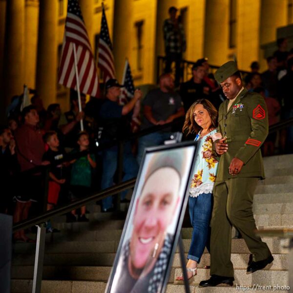 (Trent Nelson  |  The Salt Lake Tribune) 
at a vigil at the State Capitol in Salt Lake City for Staff Sgt. Taylor Hoover on Sunday, Aug. 29, 2021.. Hoover was killed in a suicide bombing in Kabul, Afghanistan.