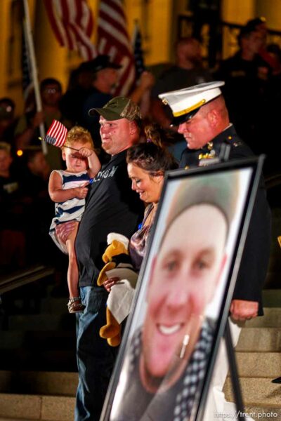 (Trent Nelson  |  The Salt Lake Tribune) A vigil at the State Capitol in Salt Lake City for Staff Sgt. Taylor Hoover on Sunday, Aug. 29, 2021.. Hoover was killed in a suicide bombing in Kabul, Afghanistan.