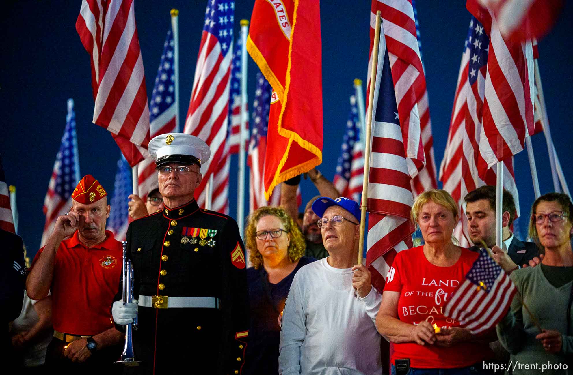 (Trent Nelson  |  The Salt Lake Tribune) A vigil at the State Capitol in Salt Lake City for Staff Sgt. Taylor Hoover on Sunday, Aug. 29, 2021. Hoover was killed in a suicide bombing in Kabul, Afghanistan.