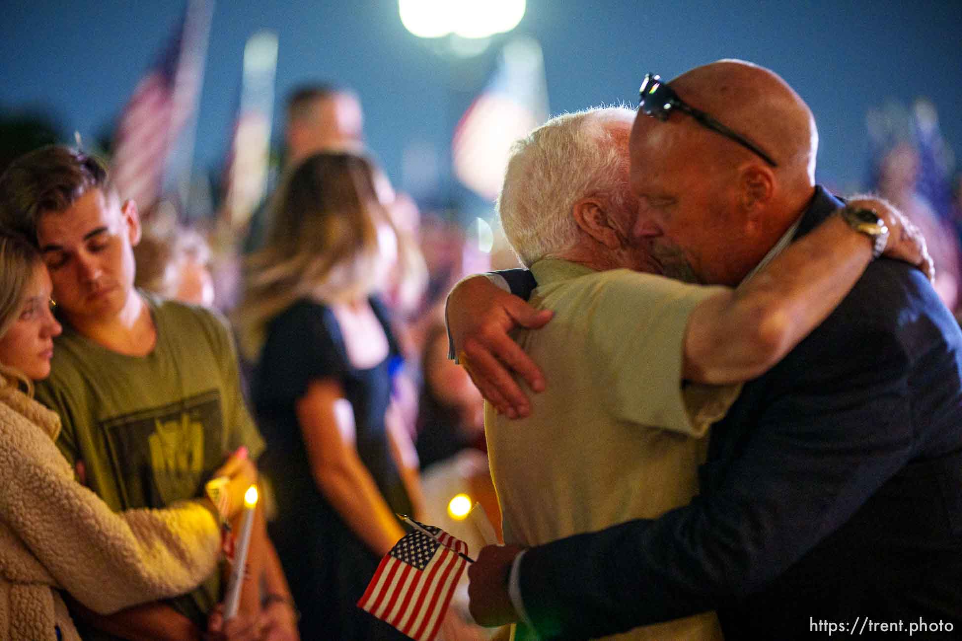 (Trent Nelson  |  The Salt Lake Tribune) Family members at a vigil at the State Capitol in Salt Lake City for Staff Sgt. Taylor Hoover on Sunday, Aug. 29, 2021. Hoover was killed in a suicide bombing in Kabul, Afghanistan.