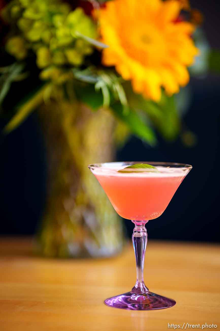 (Trent Nelson  |  The Salt Lake Tribune) Ruby Delight, a drink at Oquirrh Restaurant in Salt Lake City on Monday, Aug. 30, 2021.