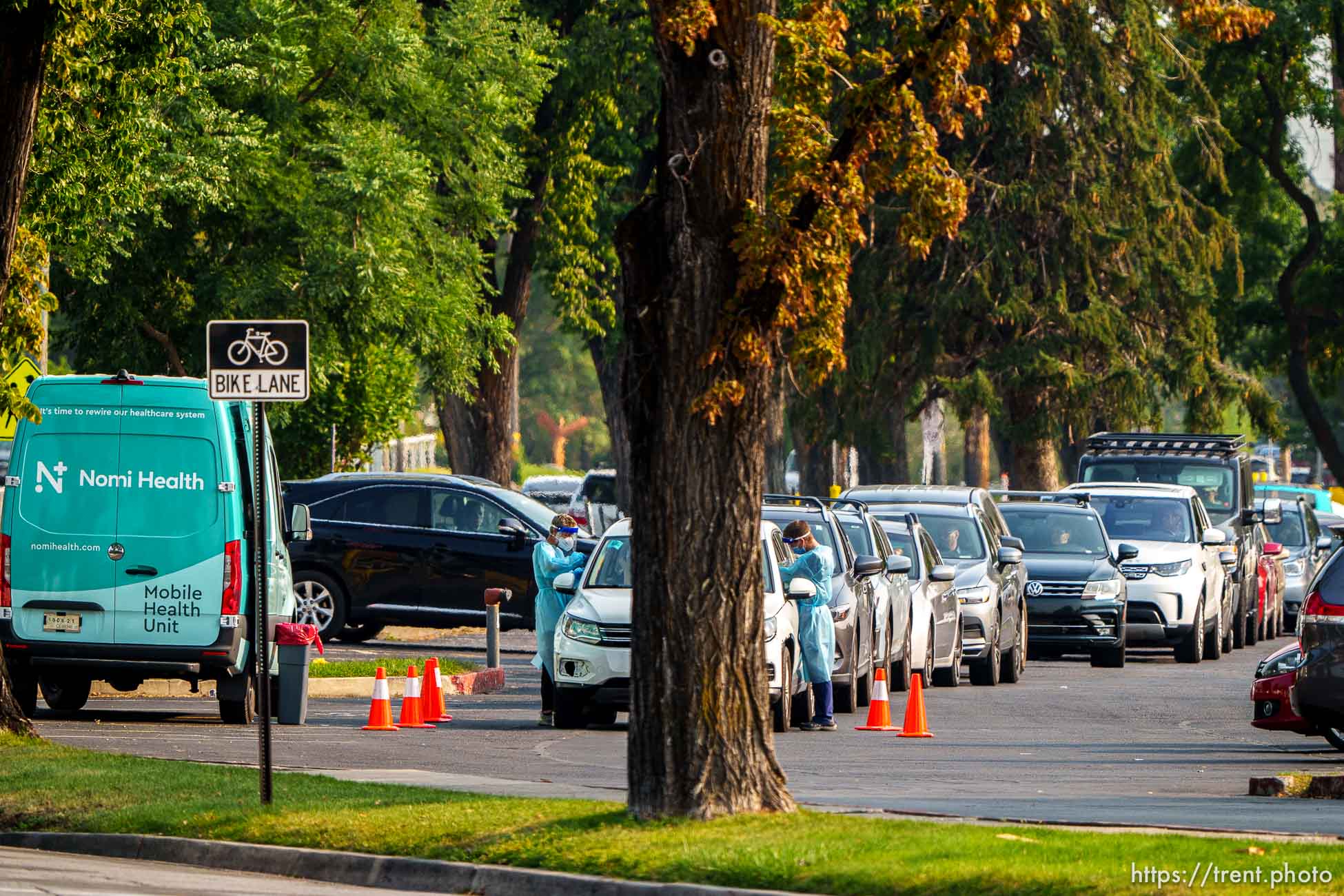 (Trent Nelson  |  The Salt Lake Tribune) COVID-19 tests are administered at Highland High School in Salt Lake City on Monday, Aug. 30, 2021.