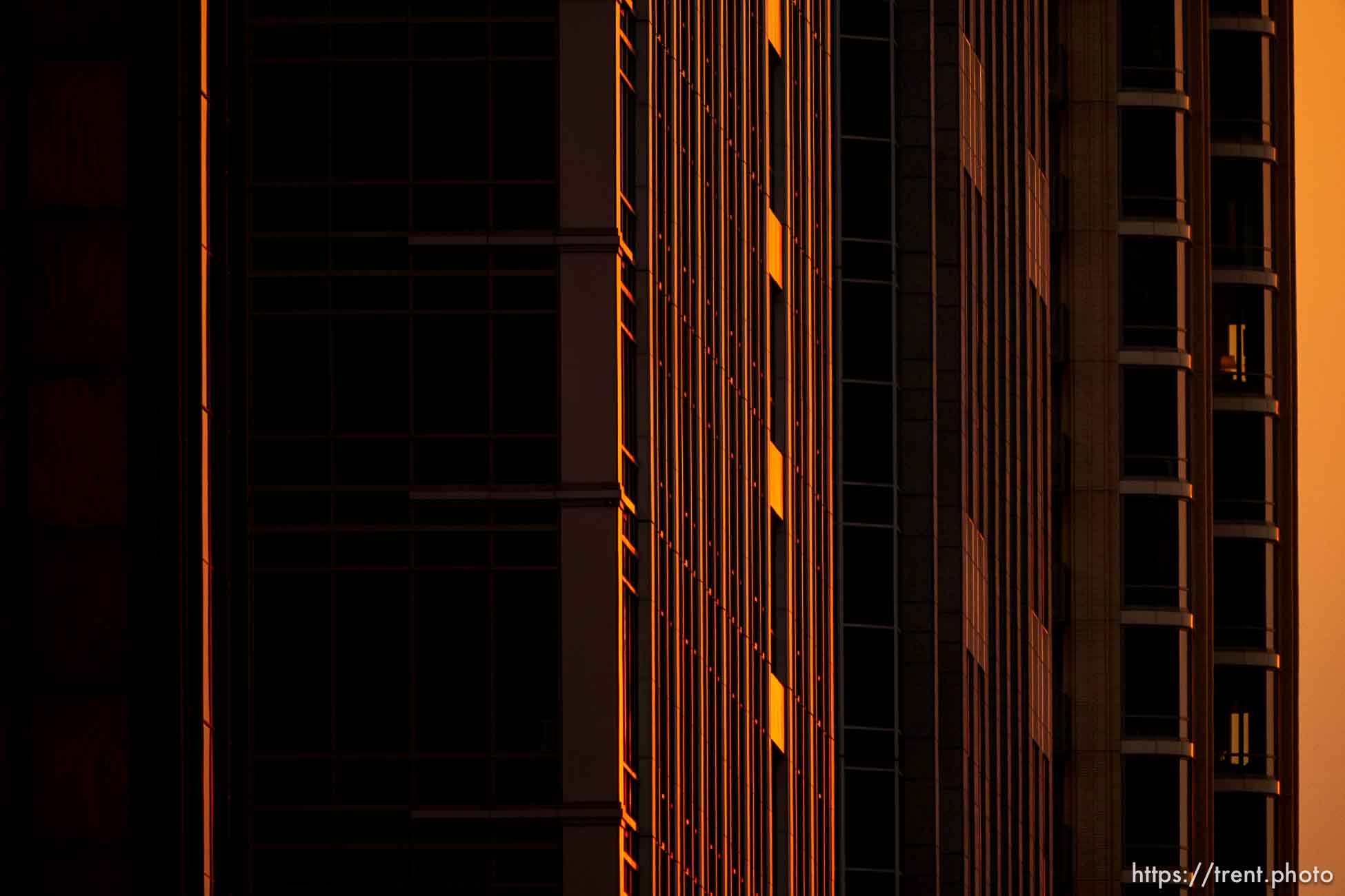 Light on buildings in downtown Salt Lake City on Monday, Aug. 30, 2021.