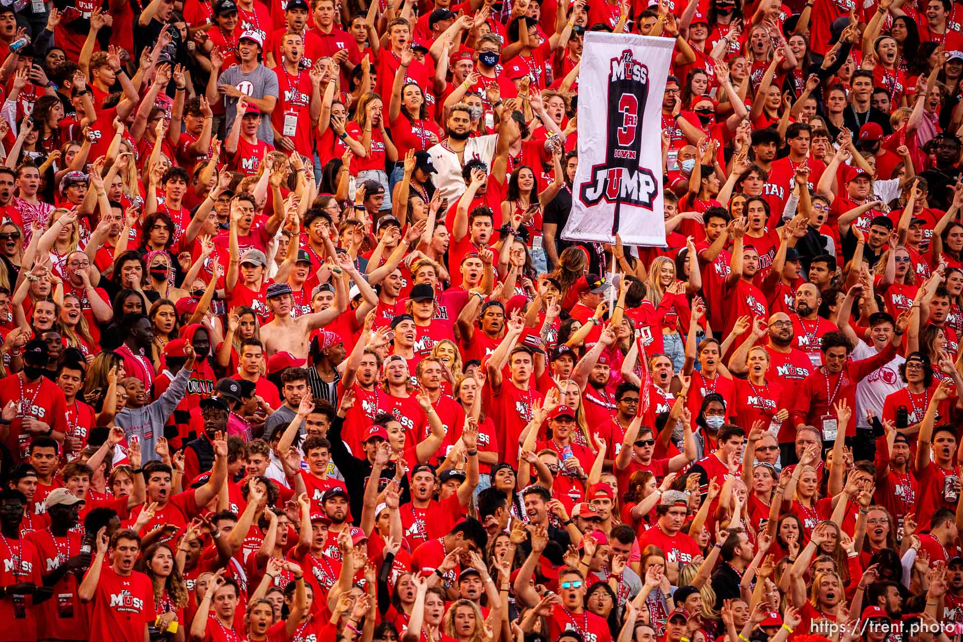 (Trent Nelson  |  The Salt Lake Tribune) Utah fans in the MUSS as the Utah Utes host the Weber State Wildcats in Salt Lake City on Thursday, Sept. 2, 2021.