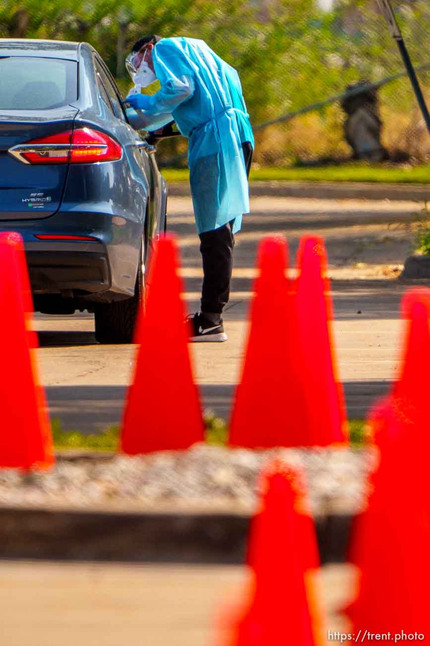 (Trent Nelson  |  The Salt Lake Tribune) COVID-19 testing being done at a TestUtah site in Salt Lake City on Thursday, Sept. 9, 2021.