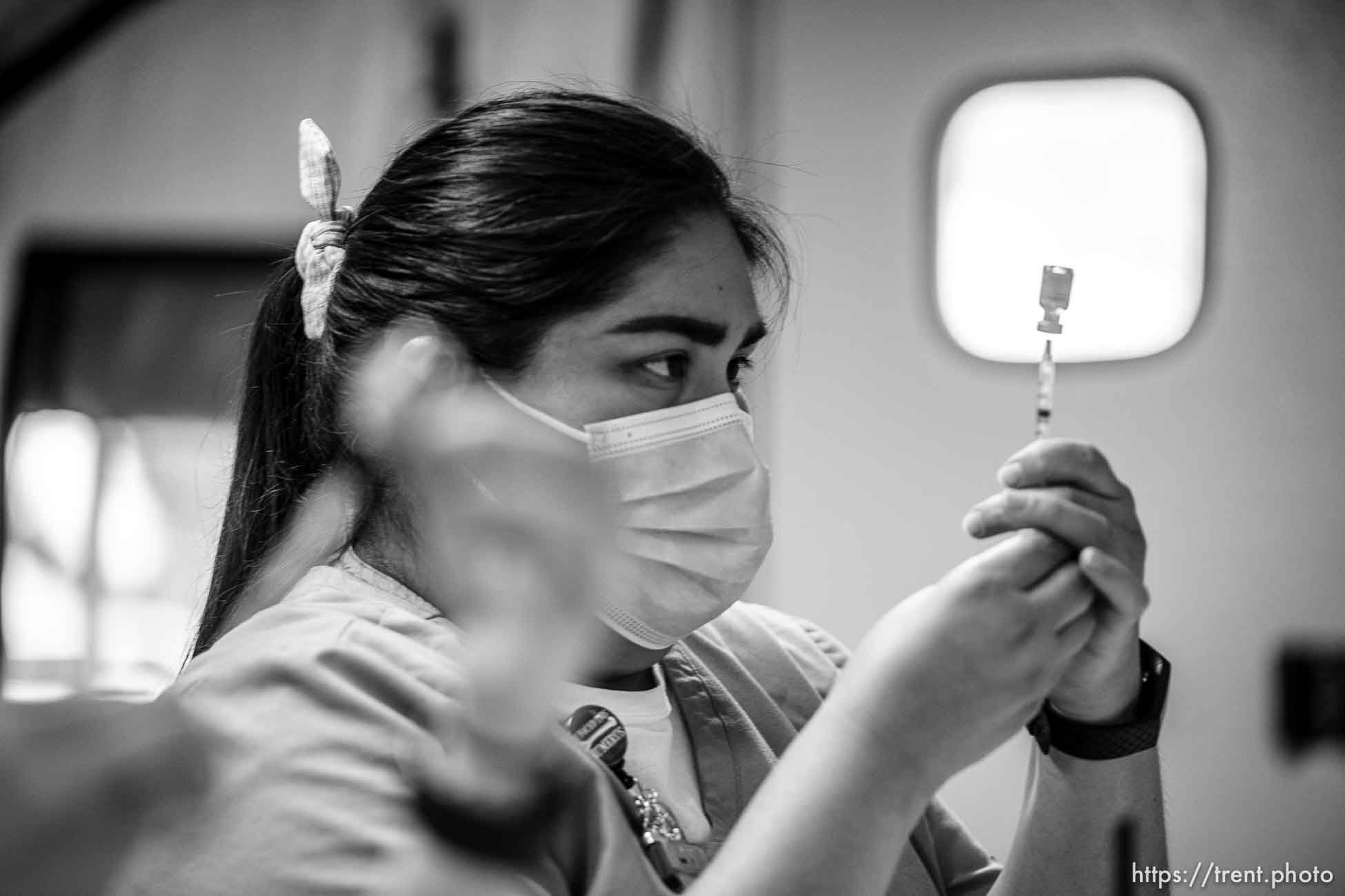 (Trent Nelson  |  The Salt Lake Tribune) Lindsay Brown prepares a dose of the Pfizer COVID-19 vaccine at a drive-thru event organized by the Utah County Health Department in Spanish Fork on Friday, Sept. 10, 2021.