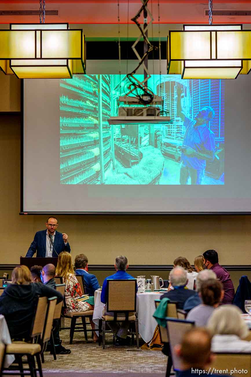 (Trent Nelson  |  The Salt Lake Tribune) Luke Peterson speaks at a Solutions Summit hosted by The Innovation Lab in West Valley City on Monday, Sept. 13, 2021.