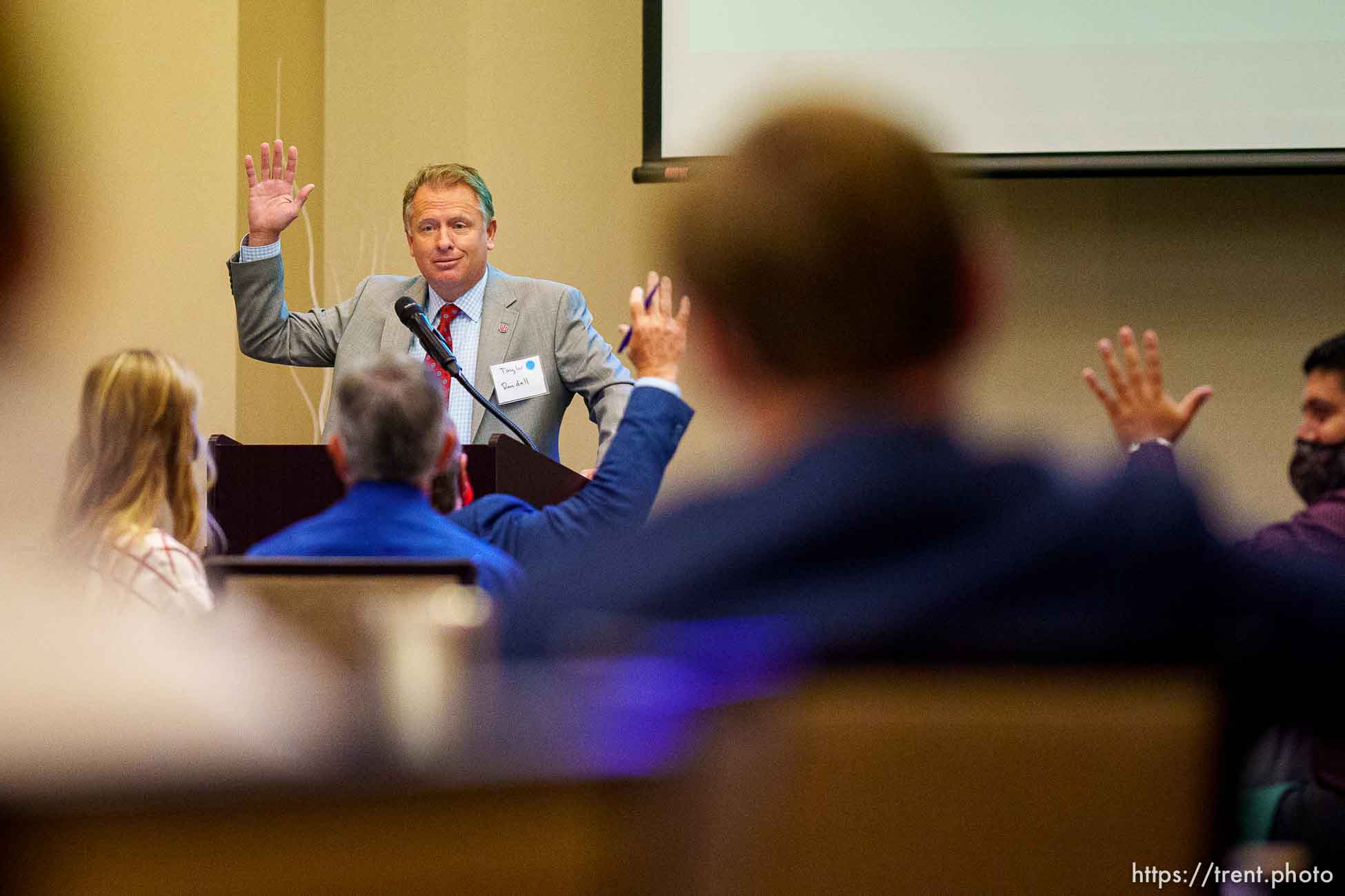 (Trent Nelson  |  The Salt Lake Tribune) Dr. Taylor Randall, University of Utah president, speaks at a Solutions Summit hosted by The Innovation Lab in West Valley City on Monday, Sept. 13, 2021.