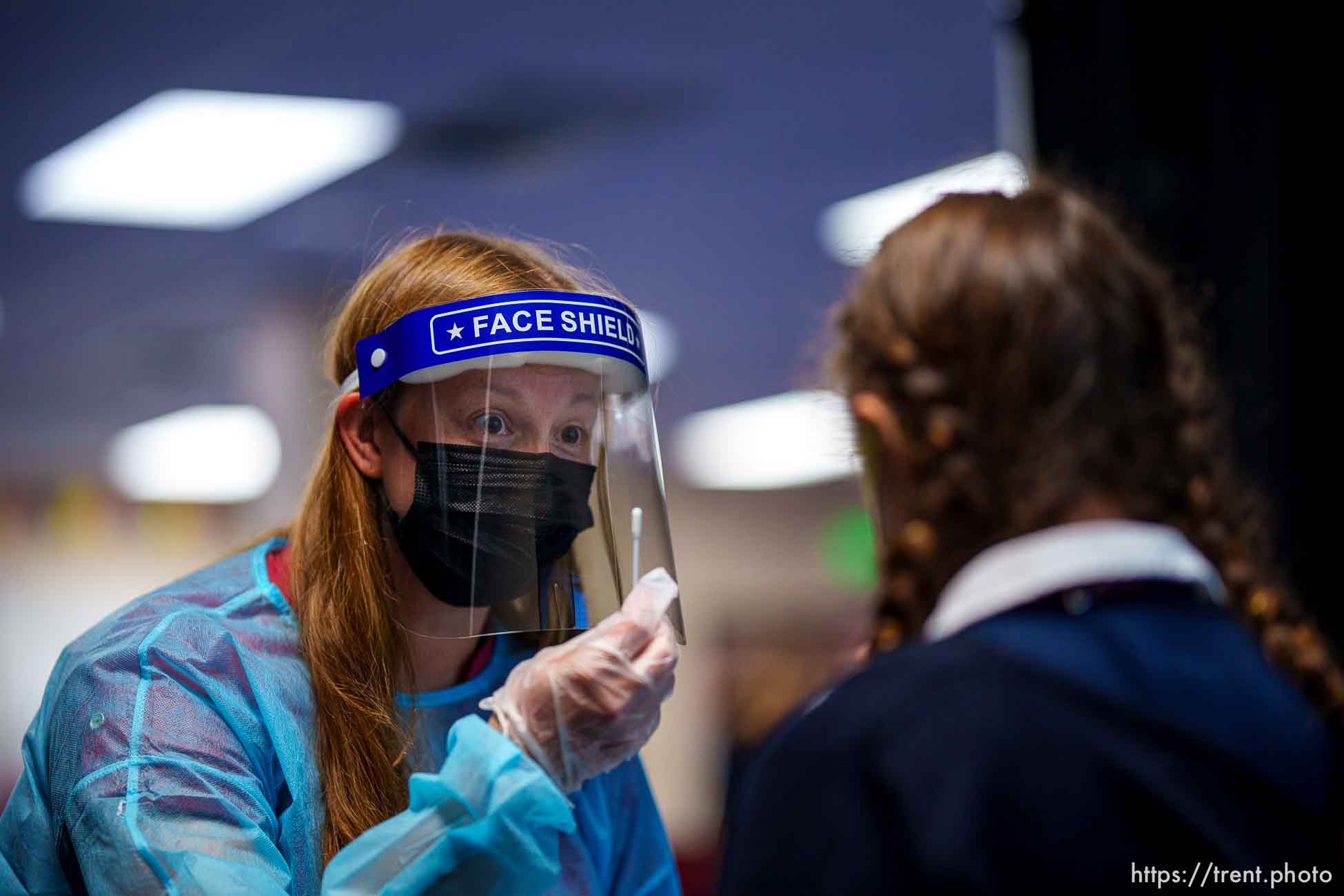 (Trent Nelson  |  The Salt Lake Tribune) School nurse Karen Thelin tests a student for COVID-19 at American Preparatory Academy in Draper on Tuesday, Sept. 14, 2021.