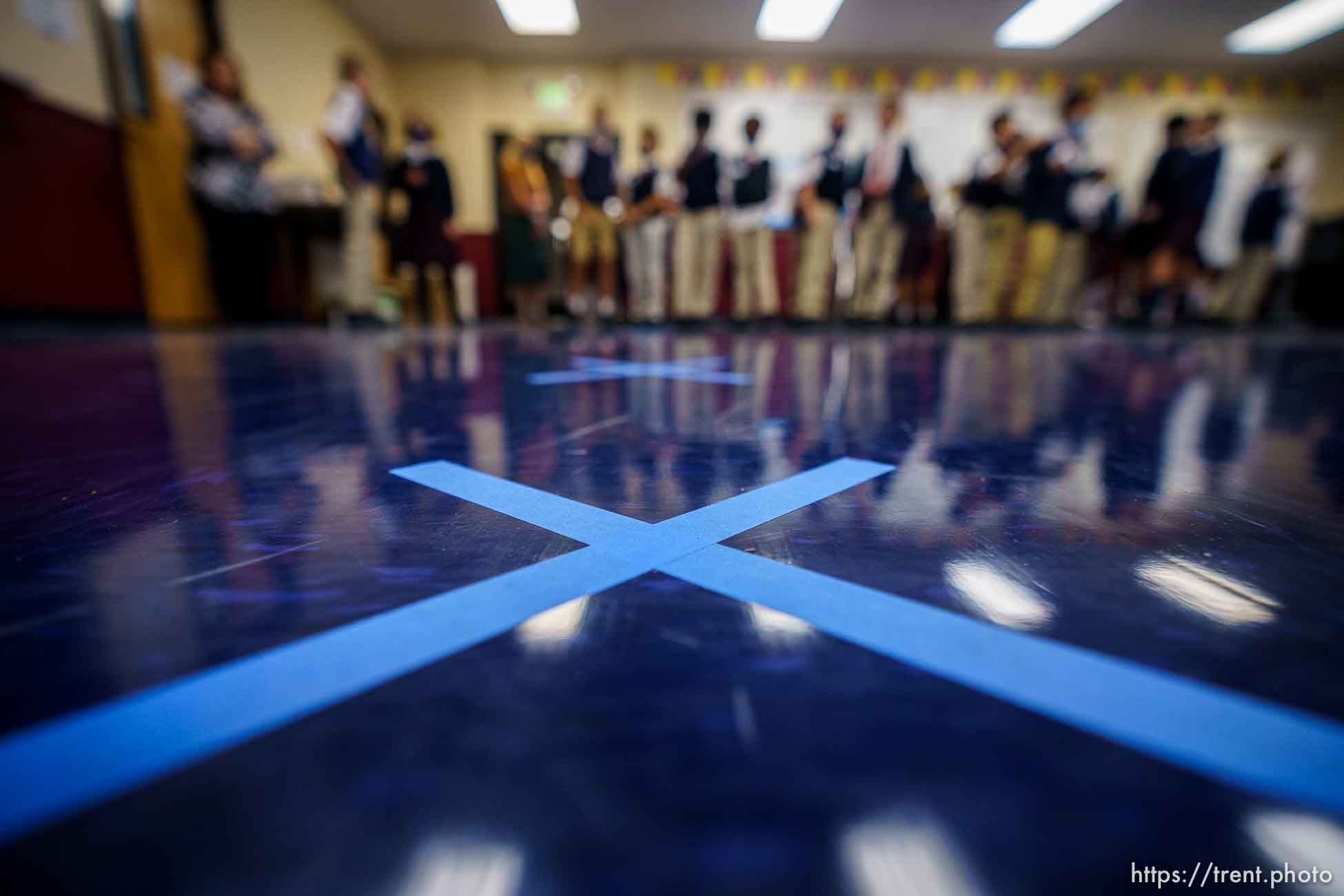 (Trent Nelson  |  The Salt Lake Tribune) Students wait to be tested for COVID-19 at American Preparatory Academy in Draper on Tuesday, Sept. 14, 2021.