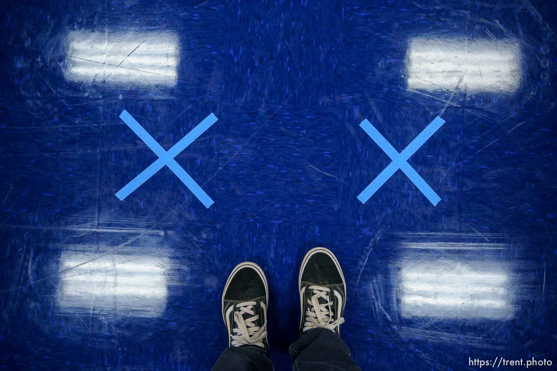 (Trent Nelson  |  The Salt Lake Tribune) Students wait to be tested for COVID-19 at American Preparatory Academy in Draper on Tuesday, Sept. 14, 2021. trent feet