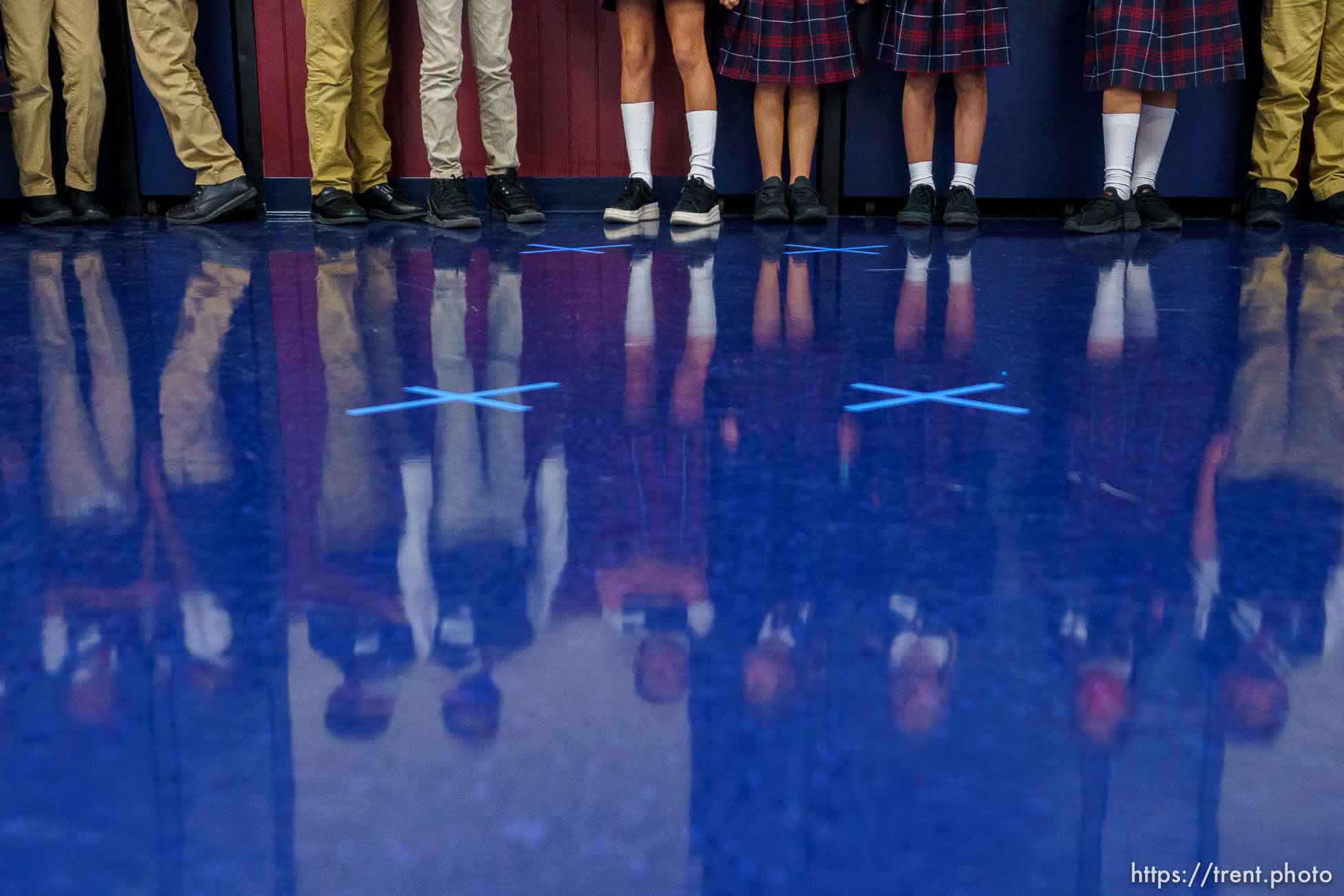 (Trent Nelson  |  The Salt Lake Tribune) Students wait to be tested for COVID-19 at American Preparatory Academy in Draper on Tuesday, Sept. 14, 2021.