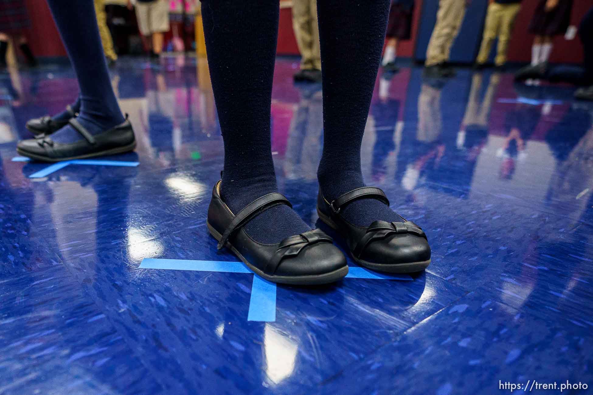 (Trent Nelson  |  The Salt Lake Tribune) Students wait to be tested for COVID-19 at American Preparatory Academy in Draper on Tuesday, Sept. 14, 2021.