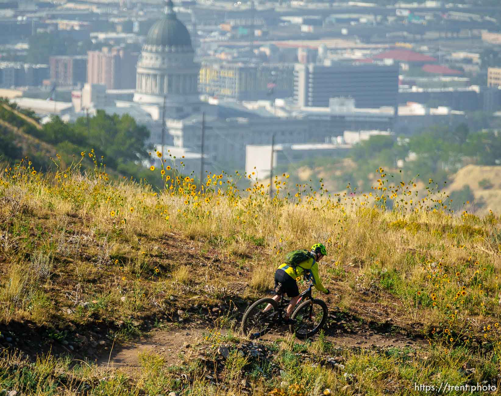 (Trent Nelson  |  The Salt Lake Tribune) A mountain biker rides the 19th Ave trail in the Salt Lake City foothills on Friday, Sept. 17, 2021.