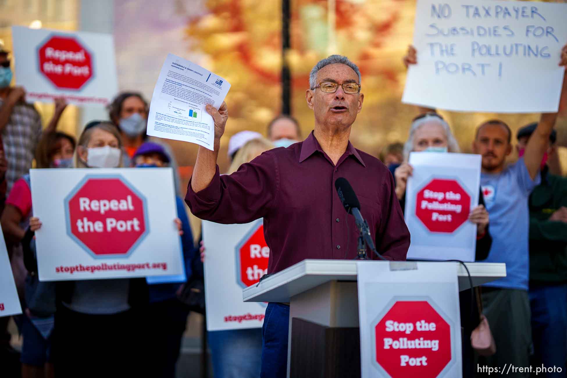 (Trent Nelson  |  The Salt Lake Tribune) David Scheer speaks at a news conference by Stop the Polluting Port Coalition in Salt Lake City on Monday, Sept. 20, 2021.